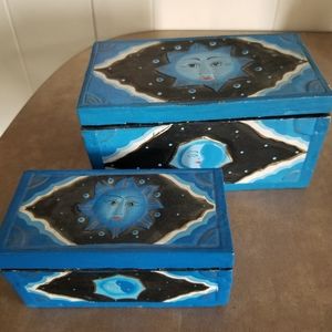 Small Wooden Boho Sun, Moon Boxes